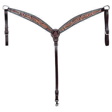 HILASON Western Horse Leaf Headstall Breast Collar Set Genuine Leather Dark Brown